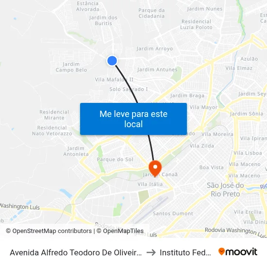 Avenida Alfredo Teodoro De Oliveira, 40 to Instituto Federal map