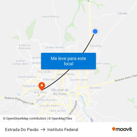 Estrada Do Pavão to Instituto Federal map