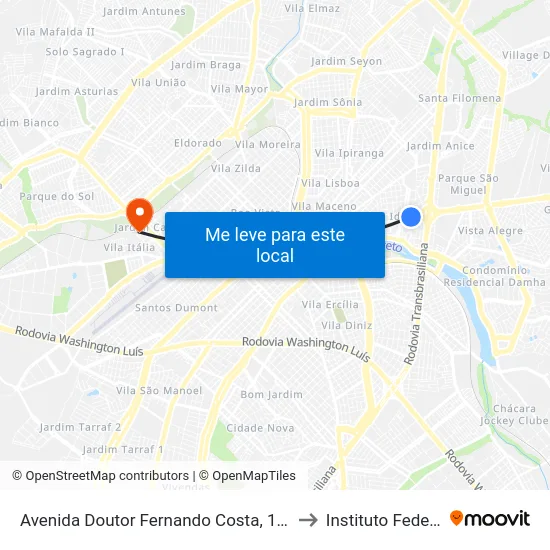 Avenida Doutor Fernando Costa, 1640 to Instituto Federal map