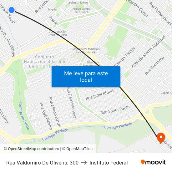 Rua Valdomiro De Oliveira, 300 to Instituto Federal map