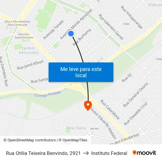 Rua Otília Teixeira Benvindo, 2921 to Instituto Federal map