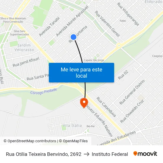 Rua Otília Teixeira Benvindo, 2692 to Instituto Federal map