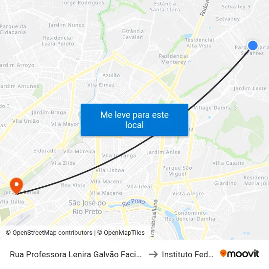 Rua Professora Lenira Galvão Facio, 385 to Instituto Federal map