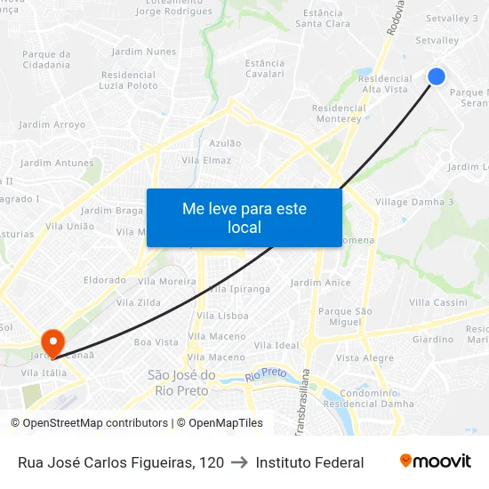 Rua José Carlos Figueiras, 120 to Instituto Federal map