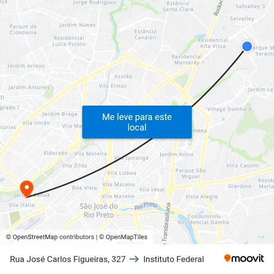 Rua José Carlos Figueiras, 327 to Instituto Federal map