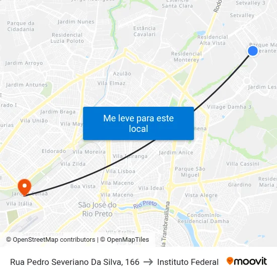 Rua Pedro Severiano Da Silva, 166 to Instituto Federal map