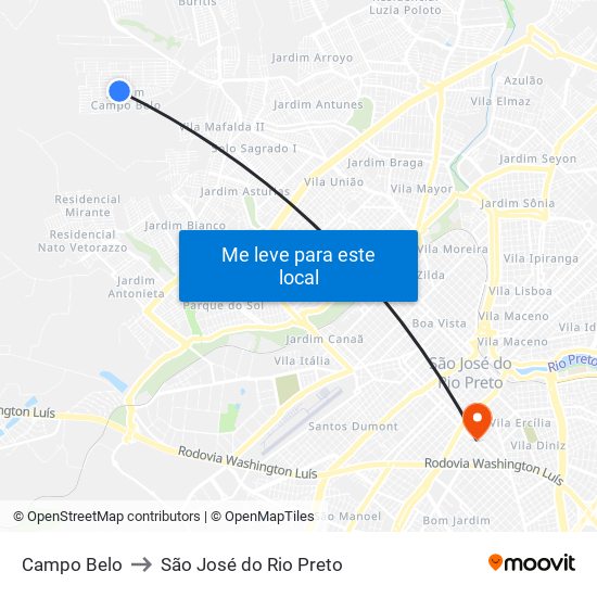 Campo Belo to São José do Rio Preto map