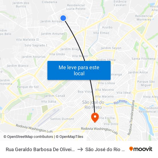 Rua Geraldo Barbosa De Oliveira, 551 to São José do Rio Preto map