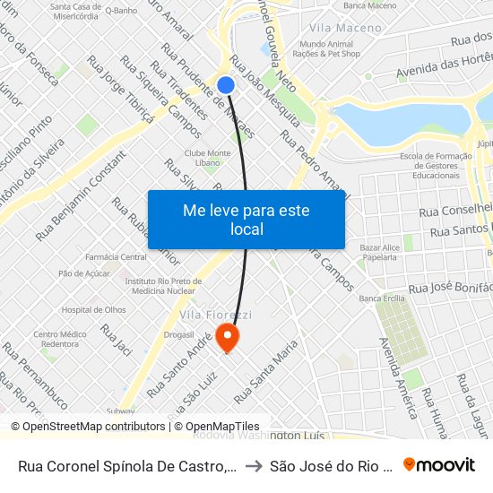 Rua Coronel Spínola De Castro, 55-155 to São José do Rio Preto map