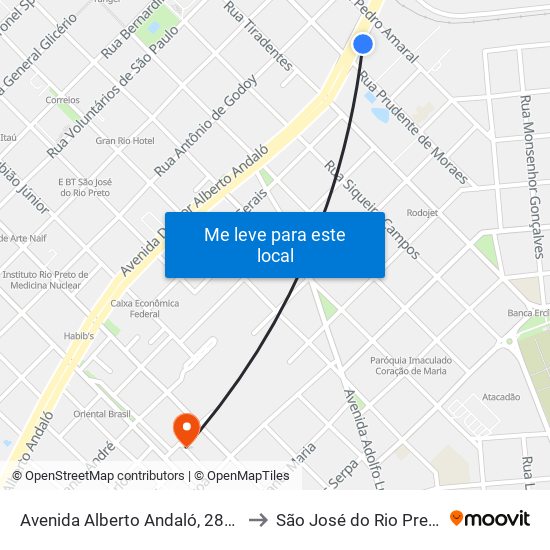 Avenida Alberto Andaló, 2841 to São José do Rio Preto map