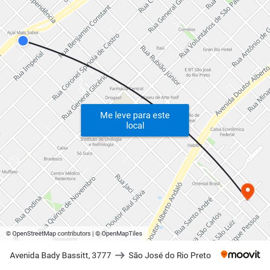 Avenida Bady Bassitt, 3777 to São José do Rio Preto map