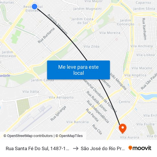 Rua Santa Fé Do Sul, 1487-1567 to São José do Rio Preto map