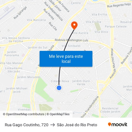 Rua Gago Coutinho, 720 to São José do Rio Preto map