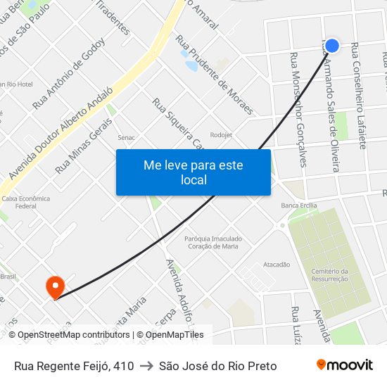 Rua Regente Feijó, 410 to São José do Rio Preto map