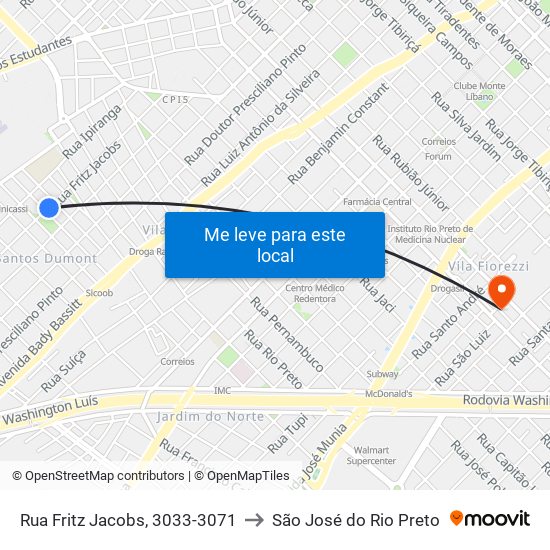 Rua Fritz Jacobs, 3033-3071 to São José do Rio Preto map