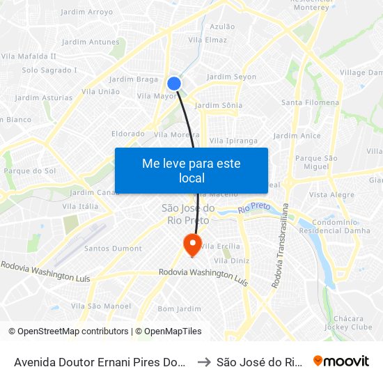 Avenida Doutor Ernani Pires Domingues, 76 to São José do Rio Preto map
