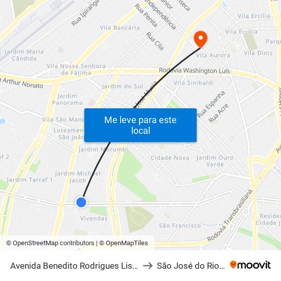 Avenida Benedito Rodrigues Lisboa, 2536 to São José do Rio Preto map