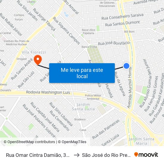 Rua Omar Cintra Damião, 393 to São José do Rio Preto map