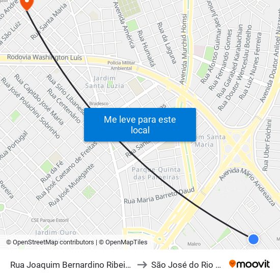 Rua Joaquim Bernardino Ribeiro, 500 to São José do Rio Preto map