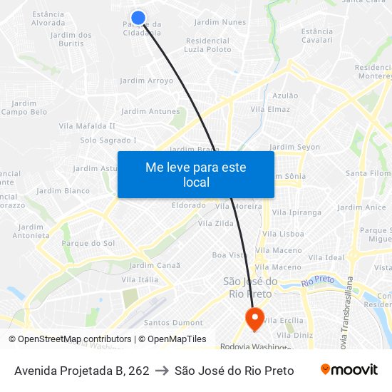 Avenida Projetada B, 262 to São José do Rio Preto map