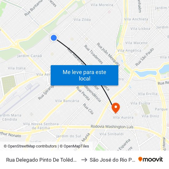 Rua Delegado Pinto De Tolêdo, 607 to São José do Rio Preto map