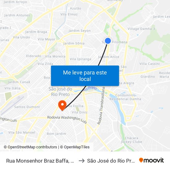Rua Monsenhor Braz Baffa, 937 to São José do Rio Preto map