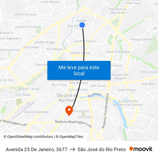 Avenida 25 De Janeiro, 3677 to São José do Rio Preto map