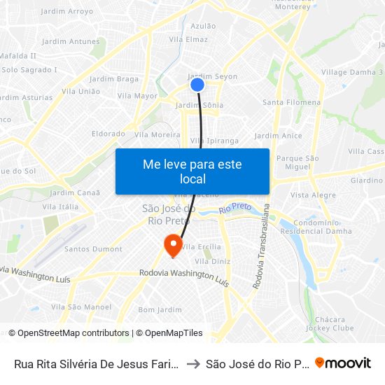 Rua Rita Silvéria De Jesus Faria, 991 to São José do Rio Preto map