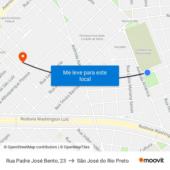 Rua Padre José Bento, 23 to São José do Rio Preto map