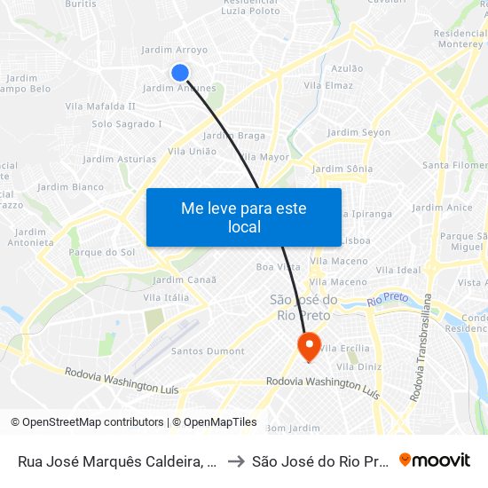 Rua José Marquês Caldeira, 580 to São José do Rio Preto map