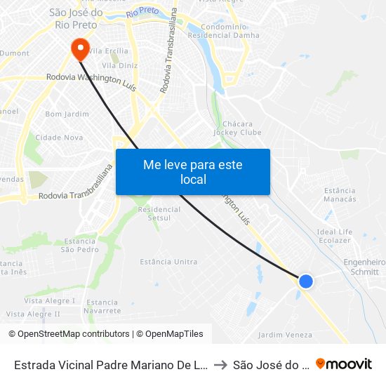 Estrada Vicinal Padre Mariano De La Mata Aparício, 210 to São José do Rio Preto map