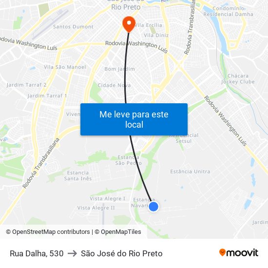 Rua Dalha, 530 to São José do Rio Preto map