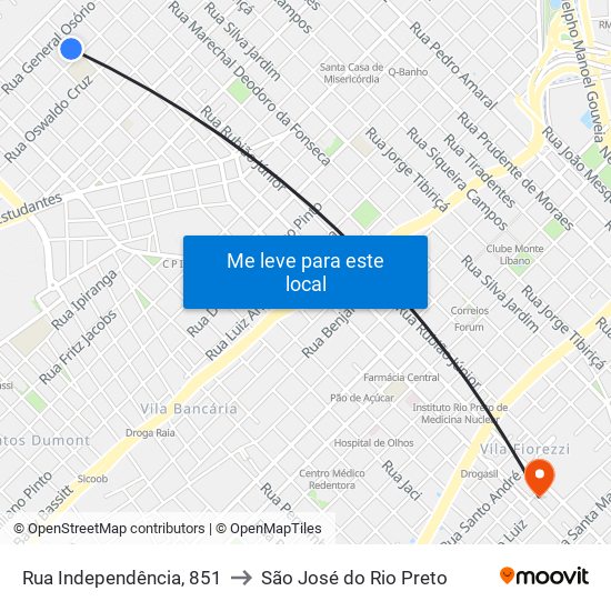 Rua Independência, 851 to São José do Rio Preto map