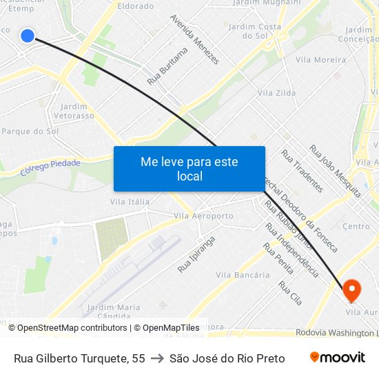 Rua Gilberto Turquete, 55 to São José do Rio Preto map