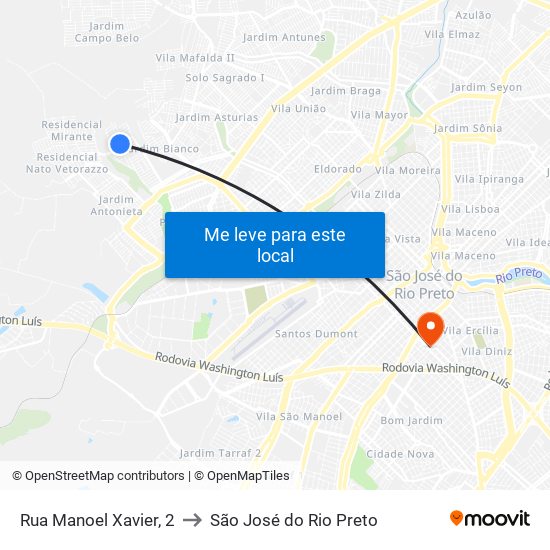 Rua Manoel Xavier, 2 to São José do Rio Preto map