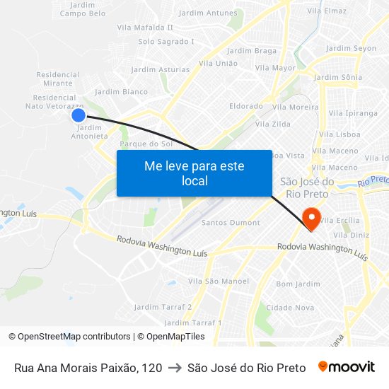 Rua Ana Morais Paixão, 120 to São José do Rio Preto map