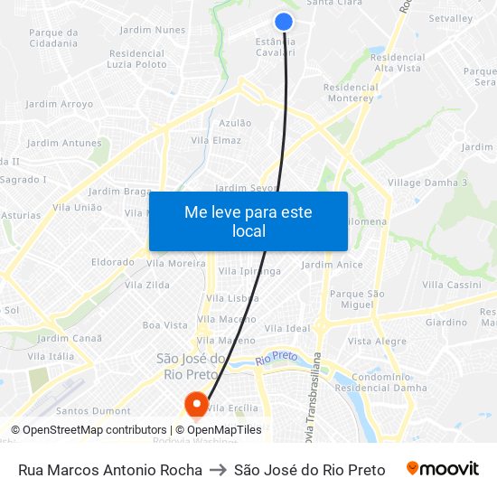 Rua Marcos Antonio Rocha to São José do Rio Preto map