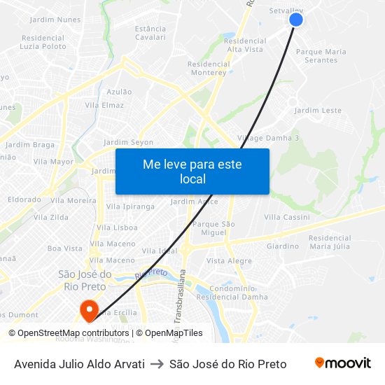 Avenida  Julio Aldo Arvati to São José do Rio Preto map