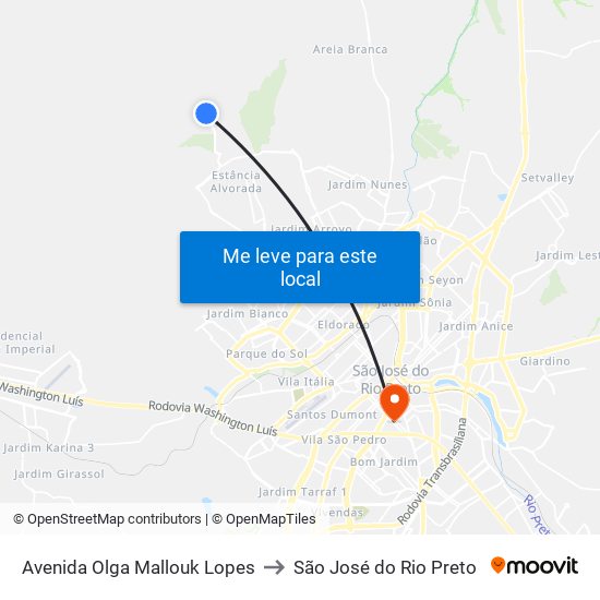 Avenida Olga Mallouk Lopes to São José do Rio Preto map