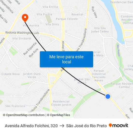 Avenida Alfredo Folchini, 320 to São José do Rio Preto map