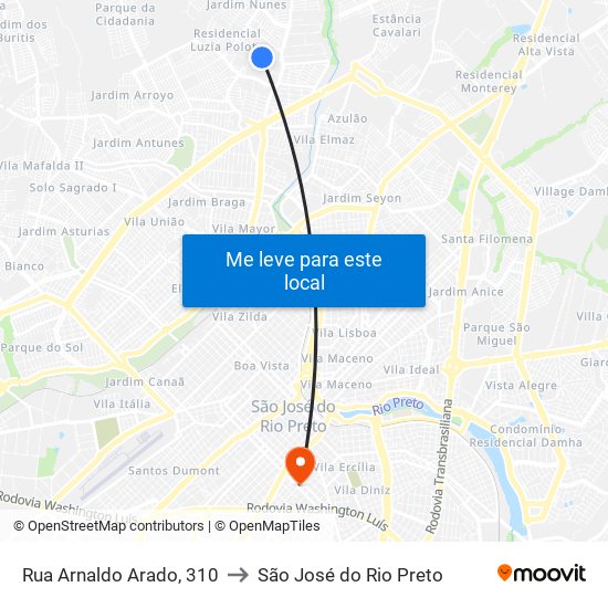 Rua Arnaldo Arado, 310 to São José do Rio Preto map