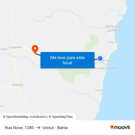 Rua Nove, 1280 to Unisul - Bahia map