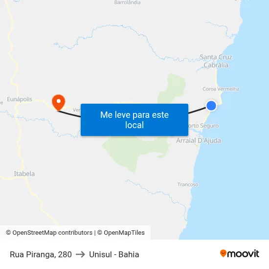 Rua Piranga, 280 to Unisul - Bahia map