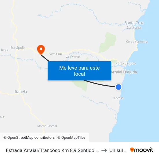Estrada Arraial/Trancoso Km 8,9 Sentido Sul | Aeroporto De Trancoso to Unisul - Bahia map
