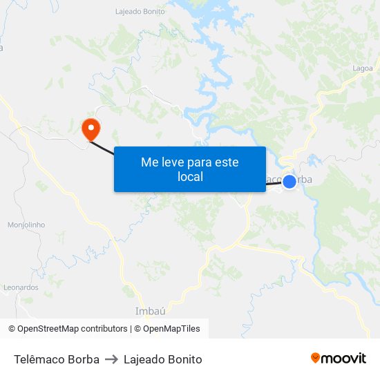 Telêmaco Borba to Lajeado Bonito map