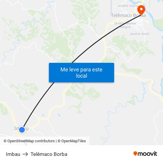 Imbau to Telêmaco Borba map