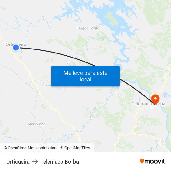 Ortigueira to Telêmaco Borba map