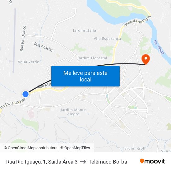 Rua Rio Iguaçu, 1, Saída Área 3 to Telêmaco Borba map