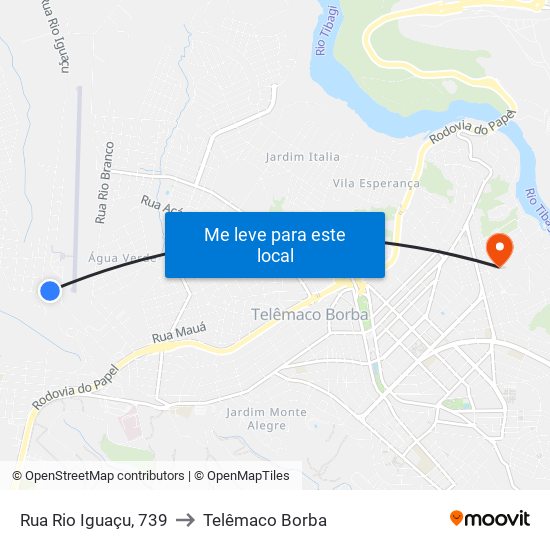 Rua Rio Iguaçu, 739 to Telêmaco Borba map