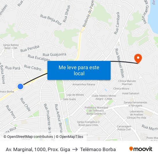 Av. Marginal, 1000, Prox. Giga to Telêmaco Borba map
